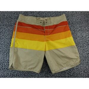 Old Navy Mens Board Shorts Size L Striped Tan Orange Yellow Swim Trunks